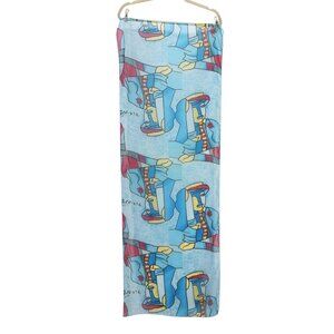 Vintage Picasso Scarf Sheer Blue PInk Yellow Art Wear Abstract Retro 19x50